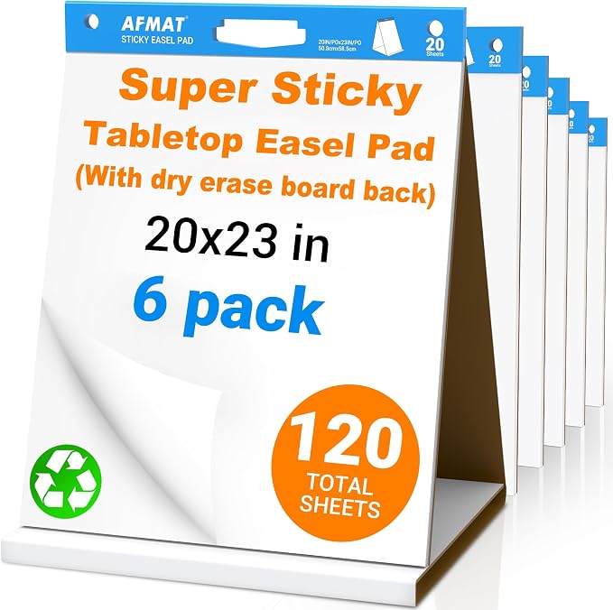AFMAT Tabletop Sticky Easel Pad & Dry Erase Board 2 in 1, 20 x 23 in Portable by AFMAT