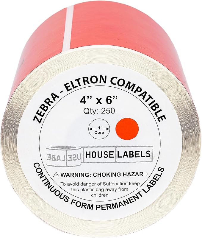HOUSELABELS 4" x 6" Red Shipping Labels on 1" Core Compatible - Image 2