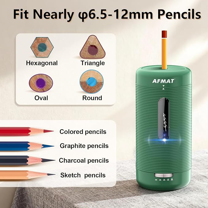 AFMAT Electric Pencil Sharpener, Fully Automatic Pencil Sharpener, Auto in & Out - Image 5