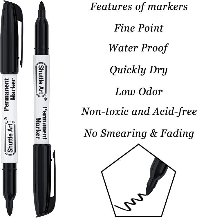Shuttle Art Permanent Markers, 70 Pack Black Permanent Marker set, Fine Point - Image 3