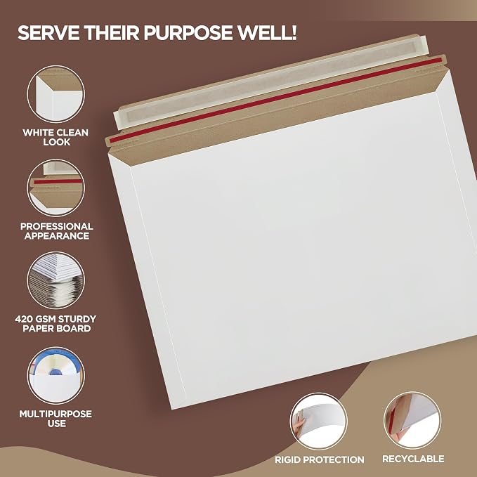 100 Pack 9.5 x 12.5 Inches Rigid Mailers – Self Adhesive White Cardboard - Image 3