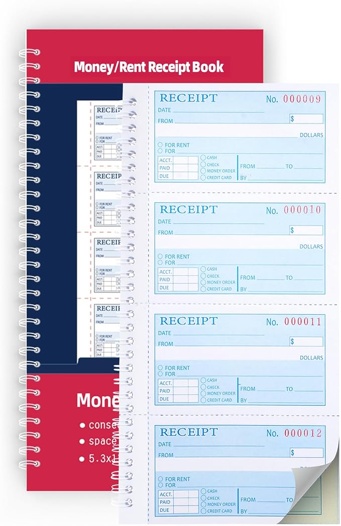 Receipt Book with Carbon Copies, Money and Rent Receipt Book, 2-Part Carbonless by Yeplan