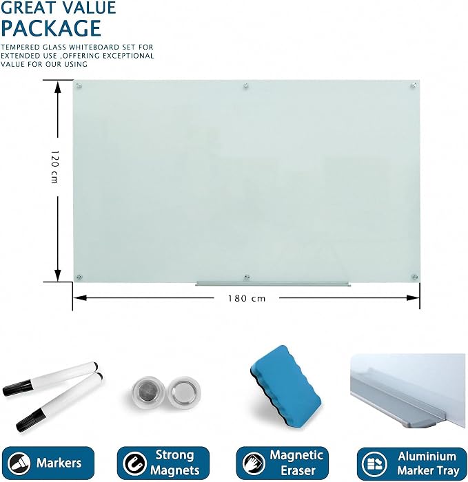 Magnetic Glass Writeboard 72"x48" Premium Tempered Dry Erase Boards Wall - Image 6