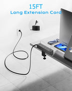 Flat Plug Desk Clamp Power Strip 15FT, 40W Total Fast Charging Station - Image 4