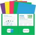 Two Pocket Folders, PANDRI 100 Pack 2 Pocket Folders, Letter Size Paper File by PANDRI