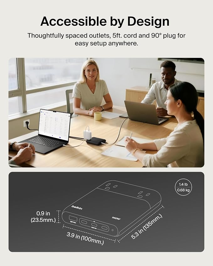 Belkin 2-Outlet GaN Charging Station 140W, USB C Charger w/ 2X AC Outlets - Image 4
