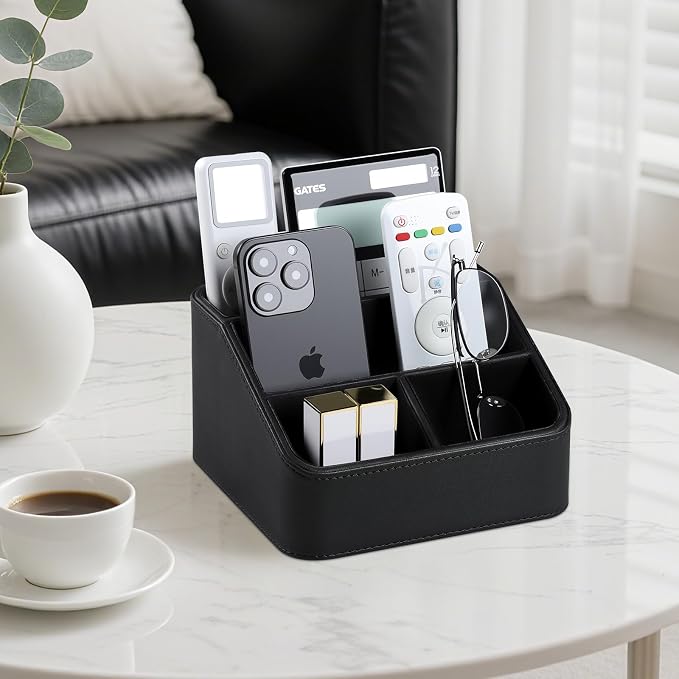 MEIBOOCH Remote Control Holder, PU Leather Small Desk Organizer - Image 2