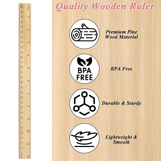 QTLCOHD 144 Pack 12 Inch Wooden Ruler, Pine Wood Measuring Rulers Bulk - Image 3