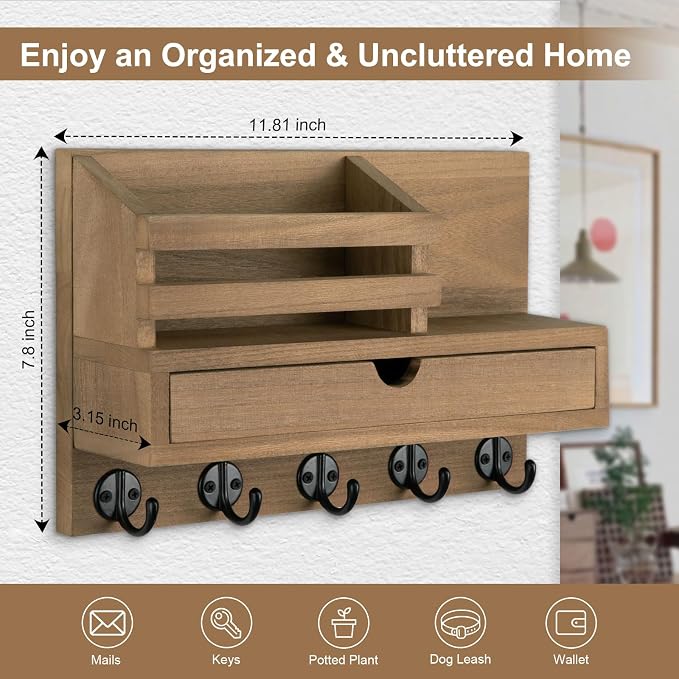 Lucundm Key Holder Wall Mount, Mail Holder - Image 2