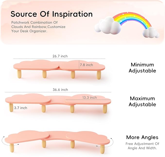 AFOOYO Dual Monitor Stand Riser, Adjustable Rainbow Cloud Desktop Organizer - Image 5
