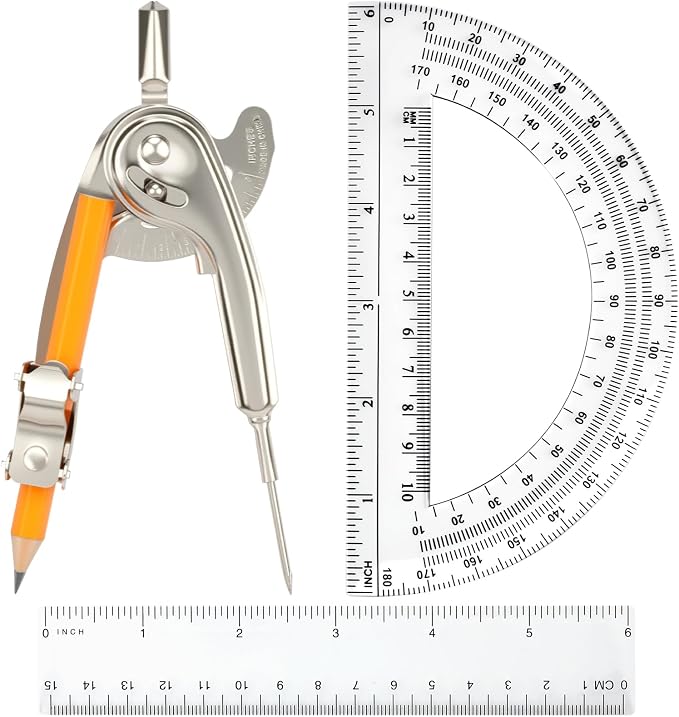 4 Pieces Geometry Math Set Compass by MOTOTO