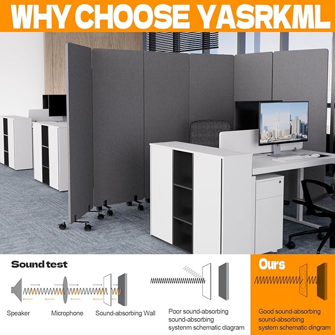 Soundproof Room Divider with Wheels, 66in Office Dividers - Image 2