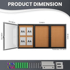 72"x36" Lockable Enclosed Bulletin Board, Outdoor Cork Weather-Resistant - Image 4