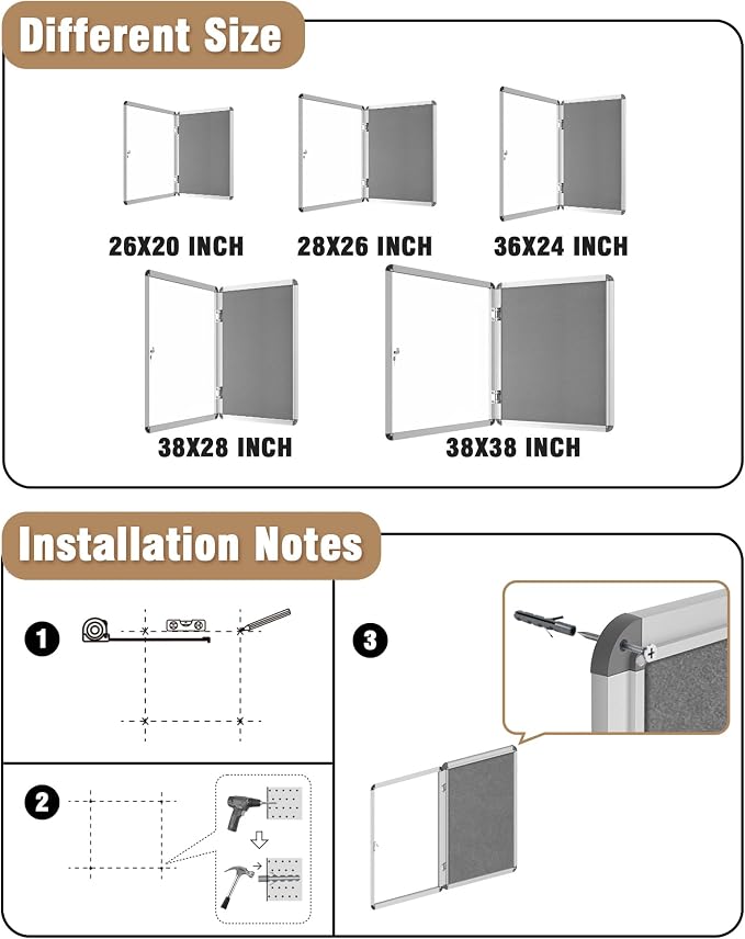 Mifuro 36"x24" Enclosed Bulletin Board, Lockable Weather-Resistant Aluminum - Image 4
