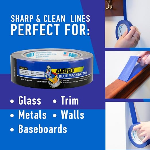 ABRO 24 Pack Blue Painters Tape: 36mm x 55M All Purpose Blue Tape, Temporary - Image 6