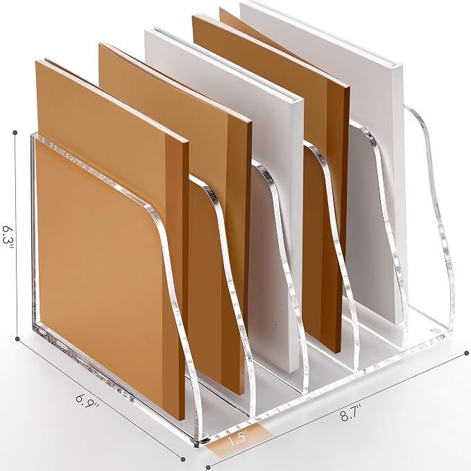 SANRUI Acrylic Desk File Organizer, 5 Vertical Compartments Clear Magazine File - Image 2