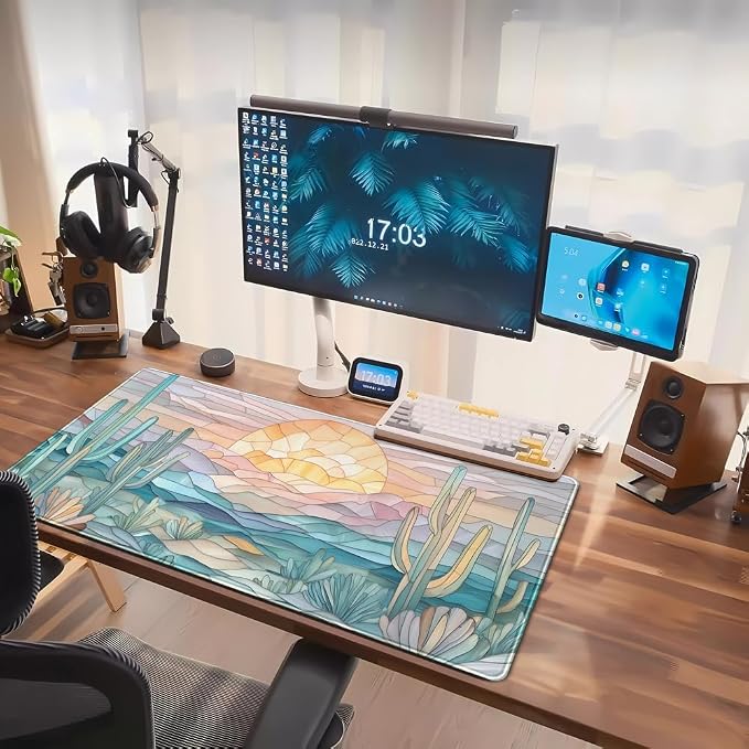 Desk Mat Gaming Abstract Ocean Desk Pad Large Mouse and Keyboard Pad, Faux - Image 7