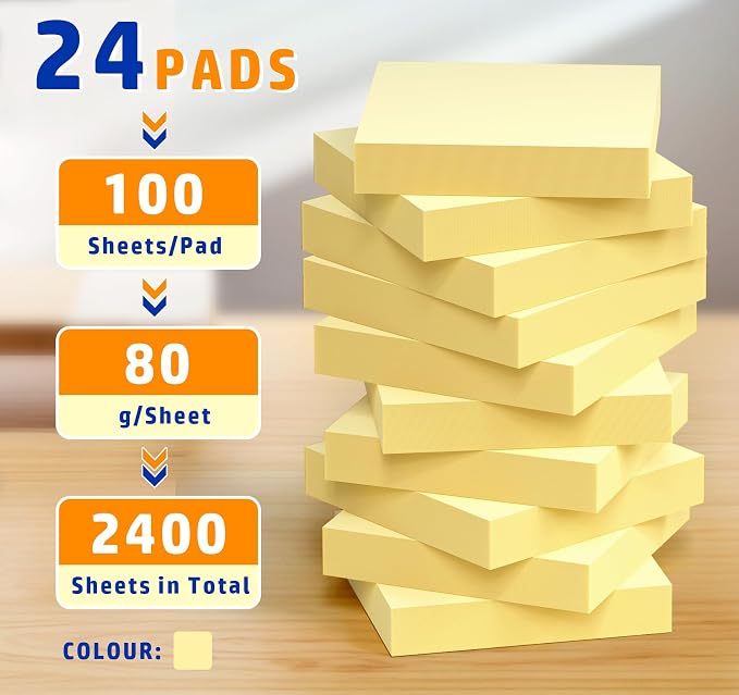 Yellow Sticky Notes Mini, 2 x 2in Small Sticky Notes, 24 Pack Notes Pads Memo - Image 2
