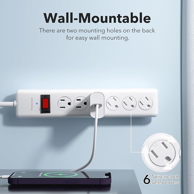 BN-LINK 6-Outlet Power Strip Surge Protector 1-Pack, 4-Foot Extension Cord - Image 2