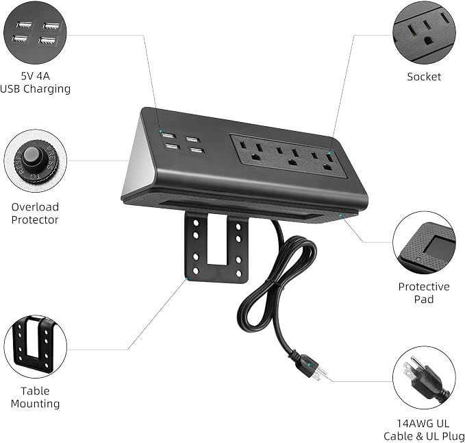 Emerising 2-Pack Desk Edge Mount Power Strips - Image 7