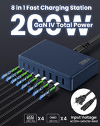 200W USB C Charger Block, GaN IV Charging Station 8 Ports, QC4.0 Fast Charging - Image 2