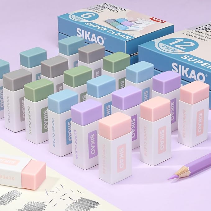 Morandi Erasers, 6 Pack Aesthetic Block Pencil Erasers – Soft Neutral Colors - Image 5