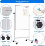 maxtek Rolling White Board, 44 x 28 Height Adjustable Whiteboard on Wheels - Image 5