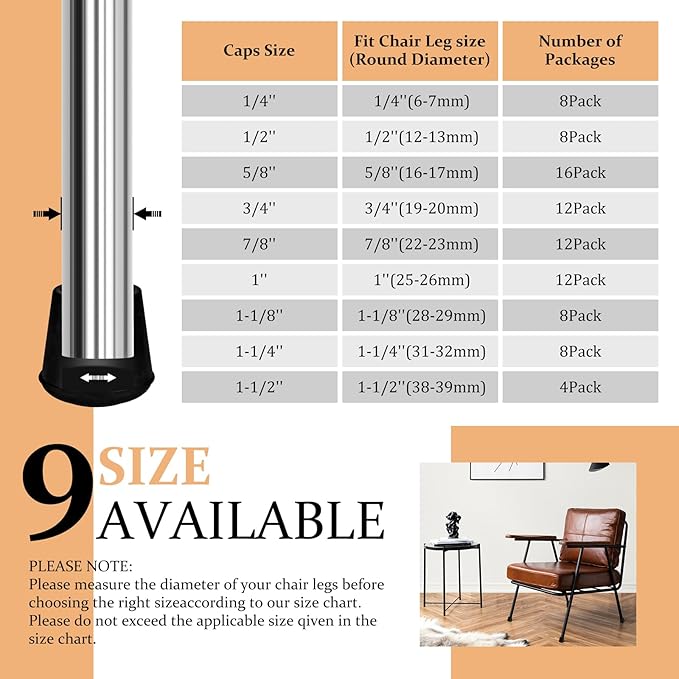 7/8" Round Rubber Chair Leg Tips Caps, Chair Leg Floor Protectors, Non-Slip - Image 6