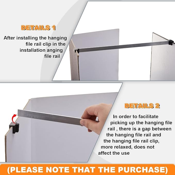 Epakh 8 Pieces Metal Hanging Divider Rail Clip File 4 Pieces File Cabinet Rails - Image 5