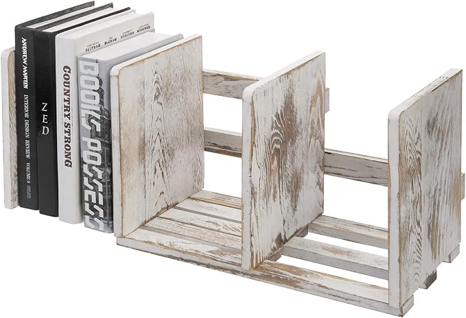 MyGift Rustic Expandable Whitewashed Wood Desktop Bookshelf/Adjustable Tabletop by MyGiftHome