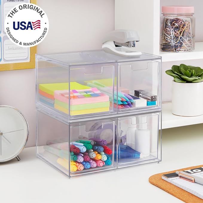STORi Chloe Space-Saving Clear Drawer Organizer Sort Office, Beauty Supplies - Image 4