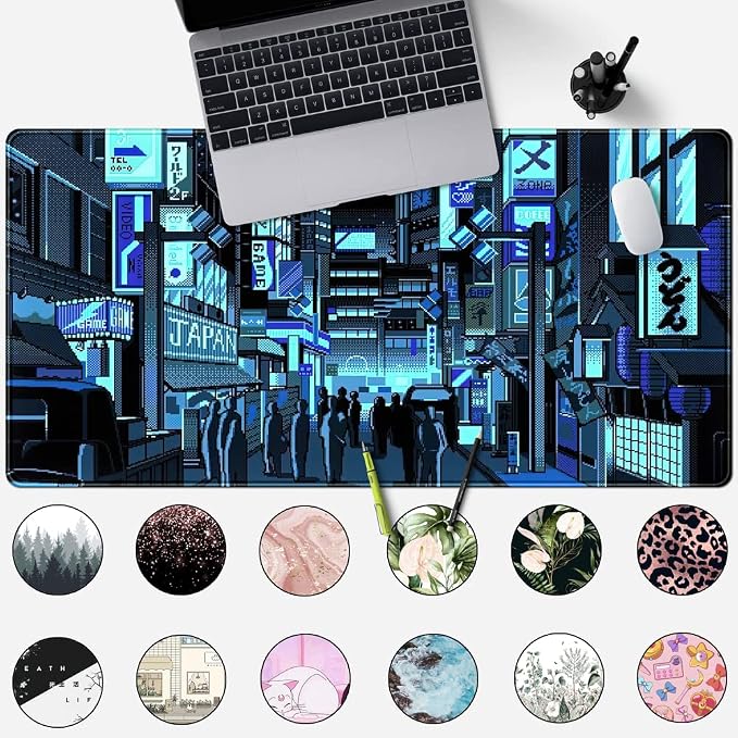 Japanese Gaming Arcade Blue Large Gaming Mouse Pad Keyboard Desk Pad Extended - Image 2