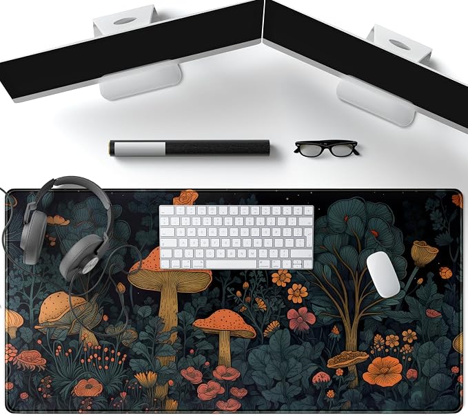 Mushroom Retro Mouse pad Desk Mat Dark Vintage Floral Forest Pad XXL, Aesthetic - Image 4