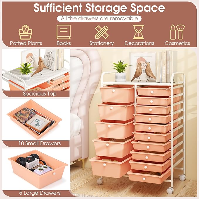DORTALA 15-Drawer Rolling Storage Cart - Image 5