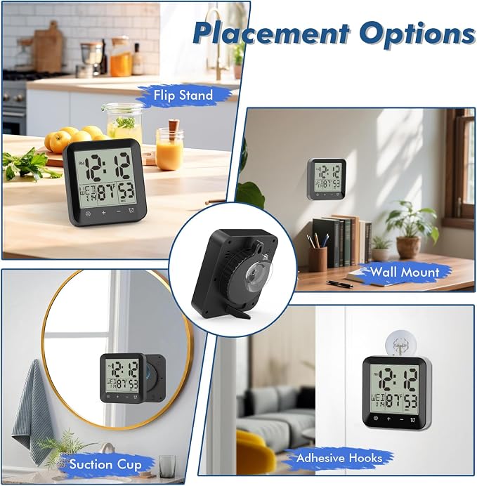 Wisoee Waterproof Shower Clock Timer, Bathroom Clock - Image 6