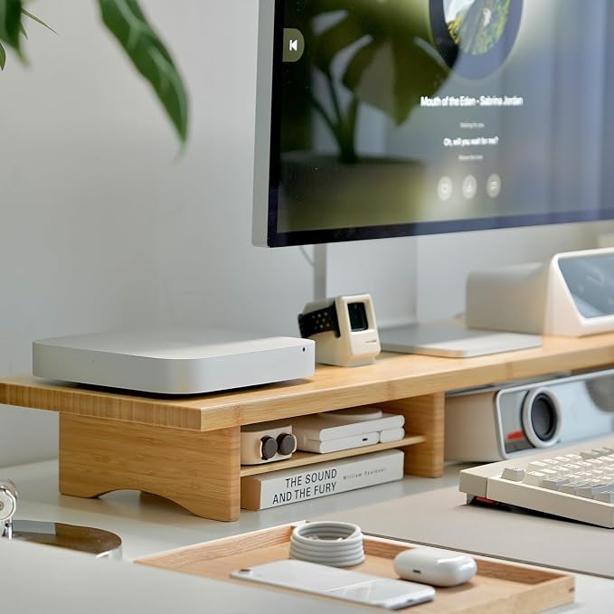 ROCDEER Bamboo Dual Monitor Stand Riser Natural, 2-Tier Desk Monitor Riser - Image 4