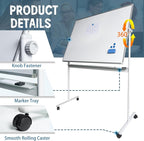 Rolling Whiteboard Magnetic Writeboard 48"x36" Flip Chart - Image 3