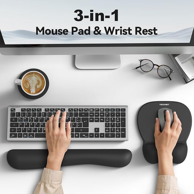 TECKNET Gel Mouse Pad Set with Wrist Rest and Keyboard Wrist Rest, Ergonomic - Image 2