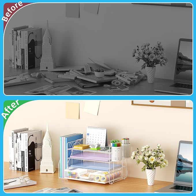Marbrasse Desk Organizer and Accessories，4-Tier Paper Letter Tray Organizer - Image 3