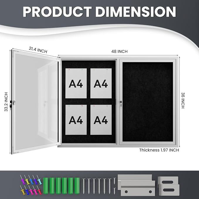 48"x36" Lockable Enclosed Bulletin Board, Outdoor Flet Weather-Resistant - Image 4
