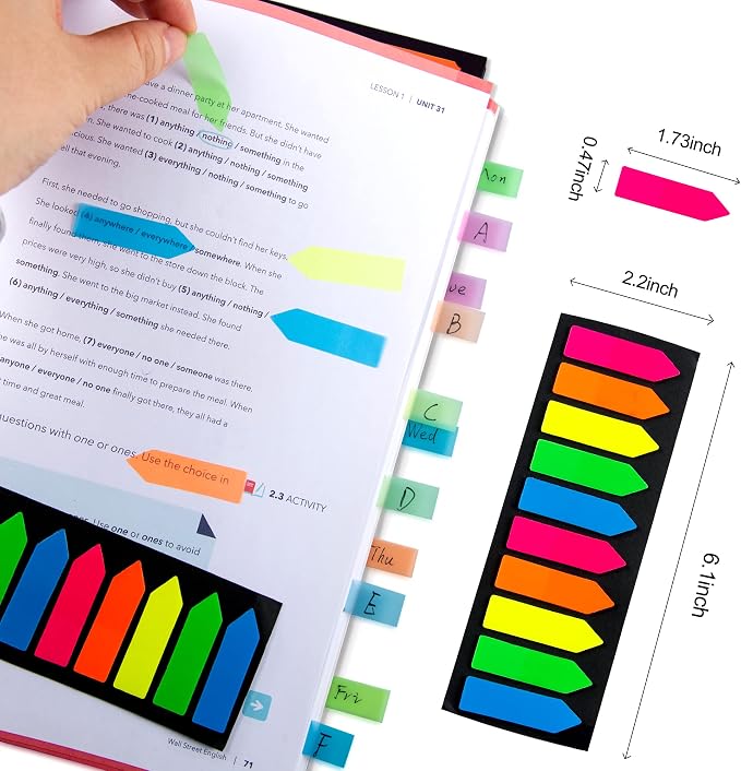 Golcellia Fluorescent Translucent Sticky Note Flags, Arrow Sticky Notes - Image 2