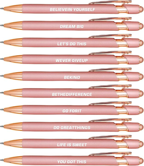 10pcs Inspirational Quotes Rose Gold Pens Set Fashion Design Novelty Pens Funny by Unknown