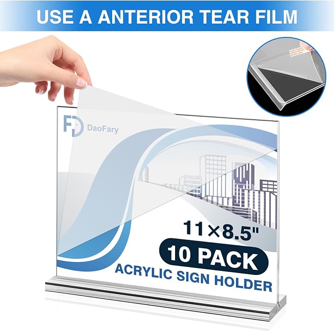 10 Pack Acrylic Sign Holder 8.5 x 11 Horizontal, Double-Sided Stand up Table - Image 7