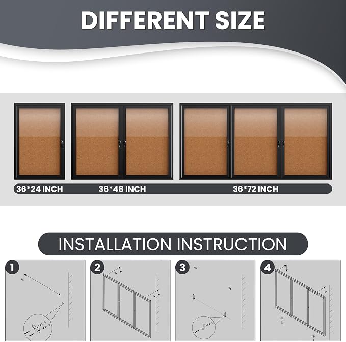 72"x36" Lockable Enclosed Bulletin Board, Outdoor Cork Weather-Resistant - Image 3