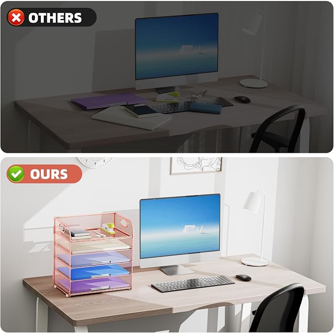 Marbrasse 5 Tier Paper Organizer Letter Tray, Mesh Desk File Organizer - Image 6