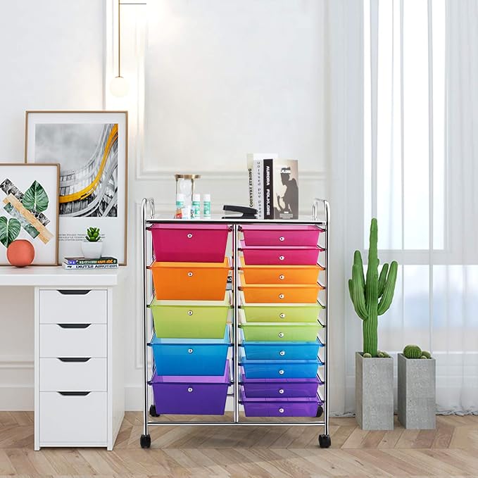 GOFLAME 15-Drawer Rolling Storage Cart, Craft Storage Cart - Image 2