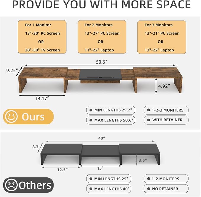 WESTREE Triple Dual Monitor Stand Riser, Extra Long Monitor Stand - Image 4