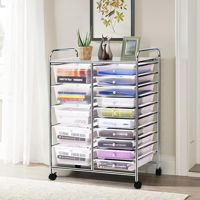 LDAILY 15 Drawer Rolling Storage Cart, Rolling Cart - Image 2