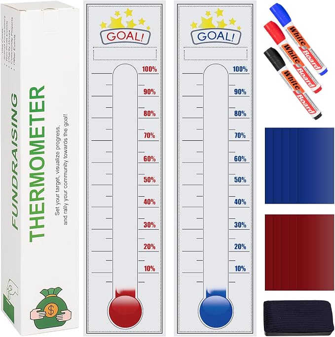 Fundraising Thermometer, With Removable Stickers And 3 Color Dry Erase Markers by Ekozenyfy