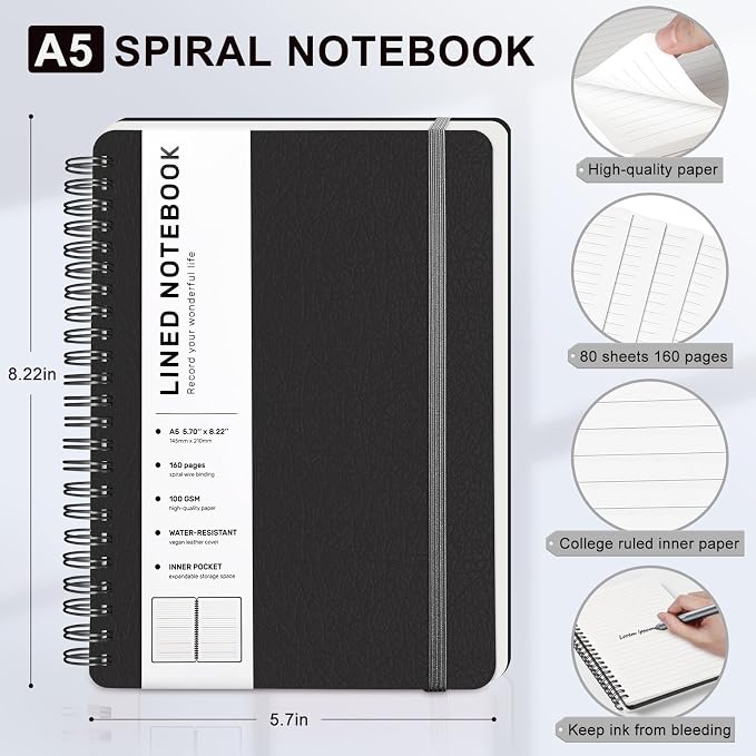 ABERLLS Black Lined Spiral Journal Notebook - Image 2